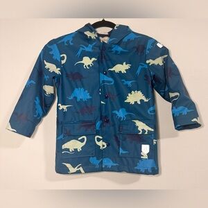 HATLEY Kids Unisex Size 5 Rain Jacket w Hood - Dinosaurs Blue Raincoat